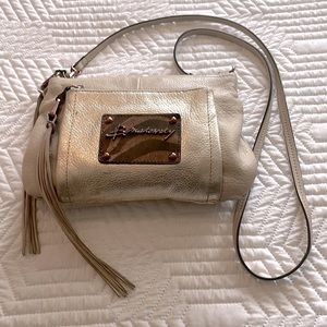 B. Makowsky Gold Leather Crossbody Bag